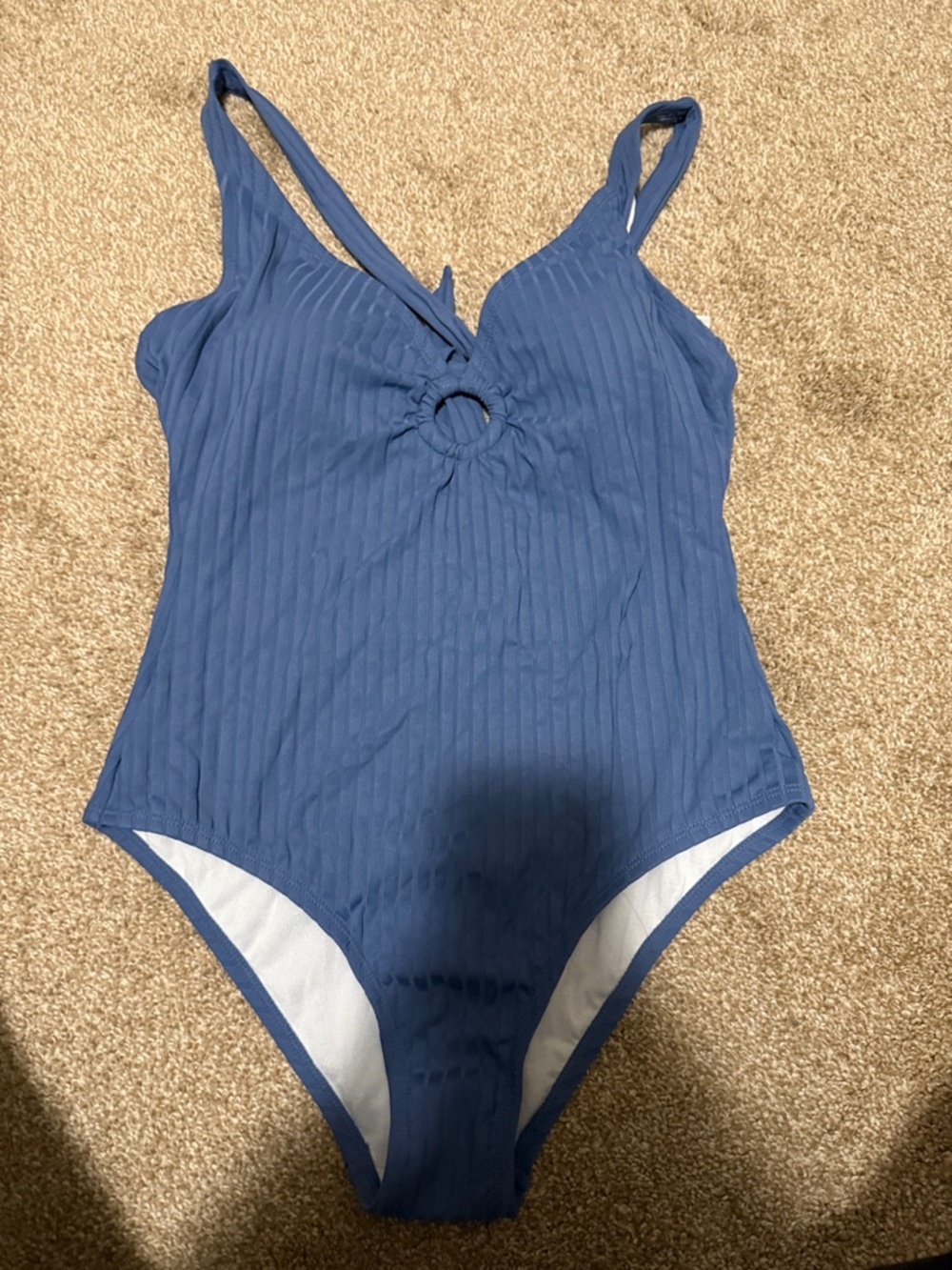 Ribbed Blue One-Piece Swimsuit with Front Ring Detail never worn